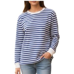 J.Crew Factory Blue & White Striped Women's Long Sleeve Tee FLAWED - Medium
